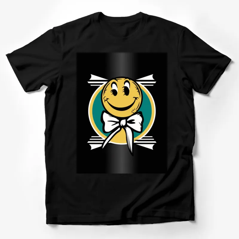 Retro Smiley Face T-Shirt, Vintage Style Happy Face with Bow, Graphic Tee for Men and Women, Cool Casual Shirt Male T-Shirt