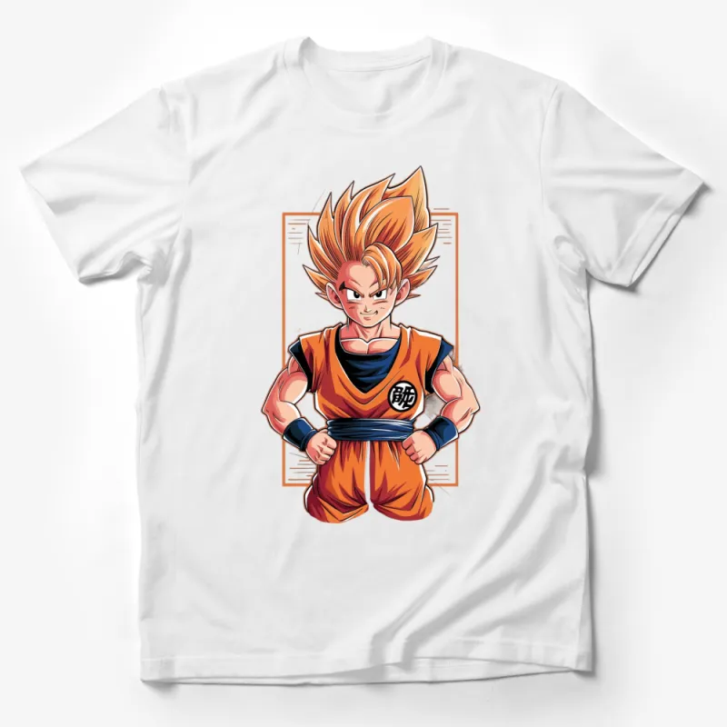 Super Saiyan Orange and Blue Anime Character T-Shirt, Unique Graphic Tee for Fans, Trendy Manga Style Fashion Top Male T-Shirt