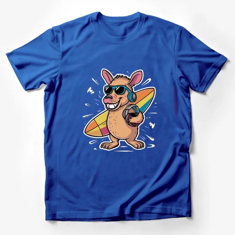 Surfing Kangaroo Graphic T-Shirt, Cool Beach Vibes Tee, Summer Surfer Animal Design, Unisex Male T-Shirt