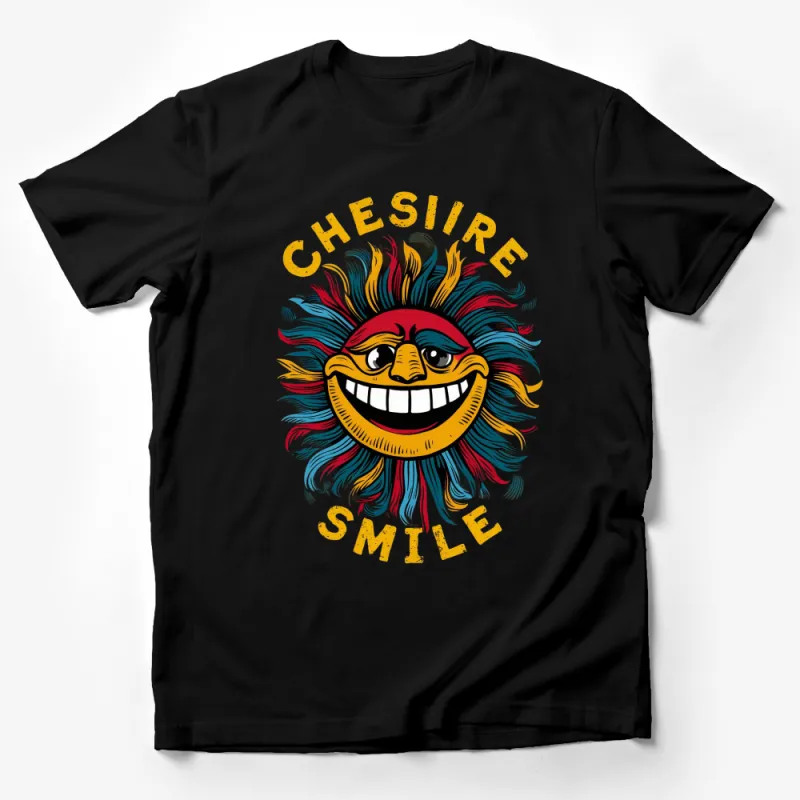 Cheshire Smile Colorful Cat Face T-Shirt, Alice in Wonderland Inspired, Unisex Graphic Tee, Vibrant Summer Top, Unique Gift Idea Male T-Shirt