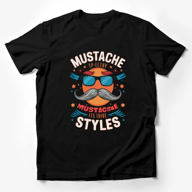 Mustache Graphic T-Shirt, Vintage Style Fun Design, Sunglasses and Quirky Text Tee Male T-Shirt