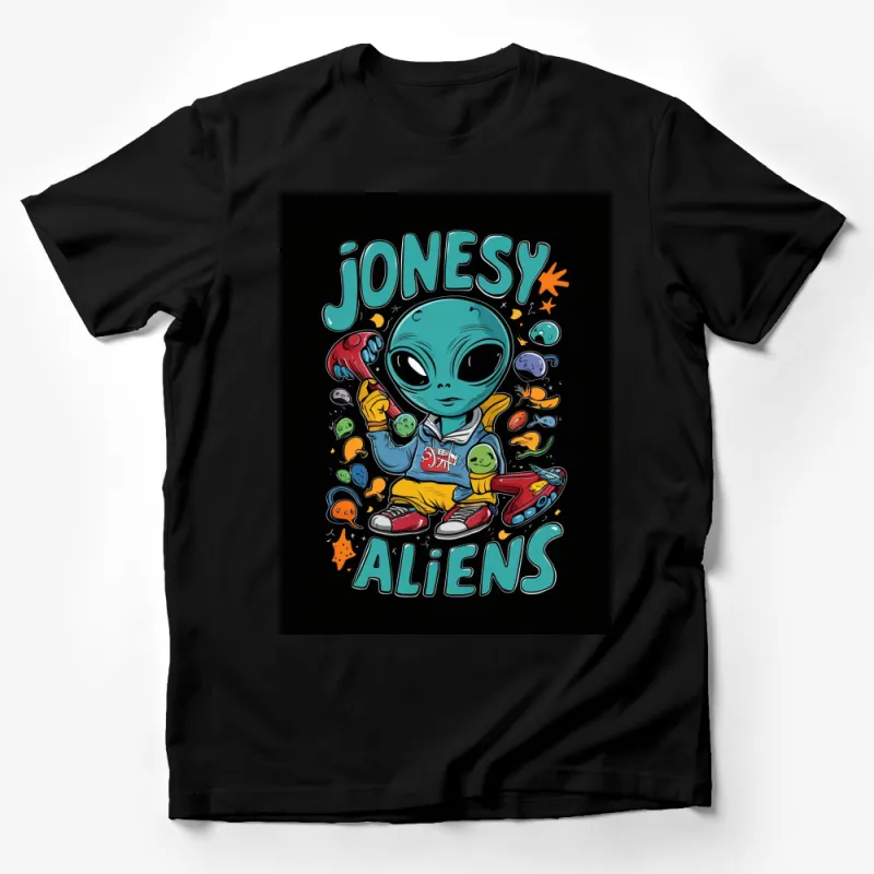 Cool Alien Graphic T-Shirt, Skateboarding Extraterrestrial with Sneakers, Colorful Fun Tee for All Ages Male T-Shirt