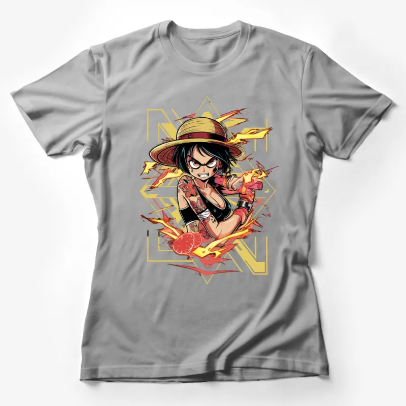 Anime Pirate Girl T-Shirt, Bold Colorful Graphic Tee, Manga-Inspired Streetwear, Vibrant Urban Fashion, Unisex Shirt Female T-Shirt