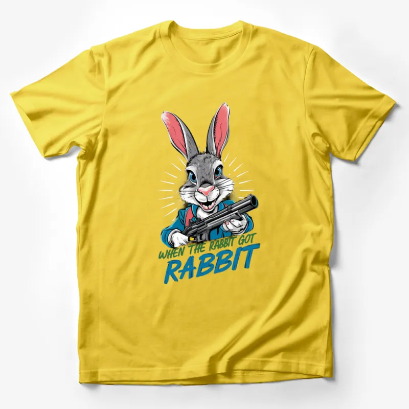 Cool Rabbit Graphic T-Shirt, Funny Bunny with Gun Tee, Unique Rabbit Lovers Gift, Men Women Apparel Male T-Shirt