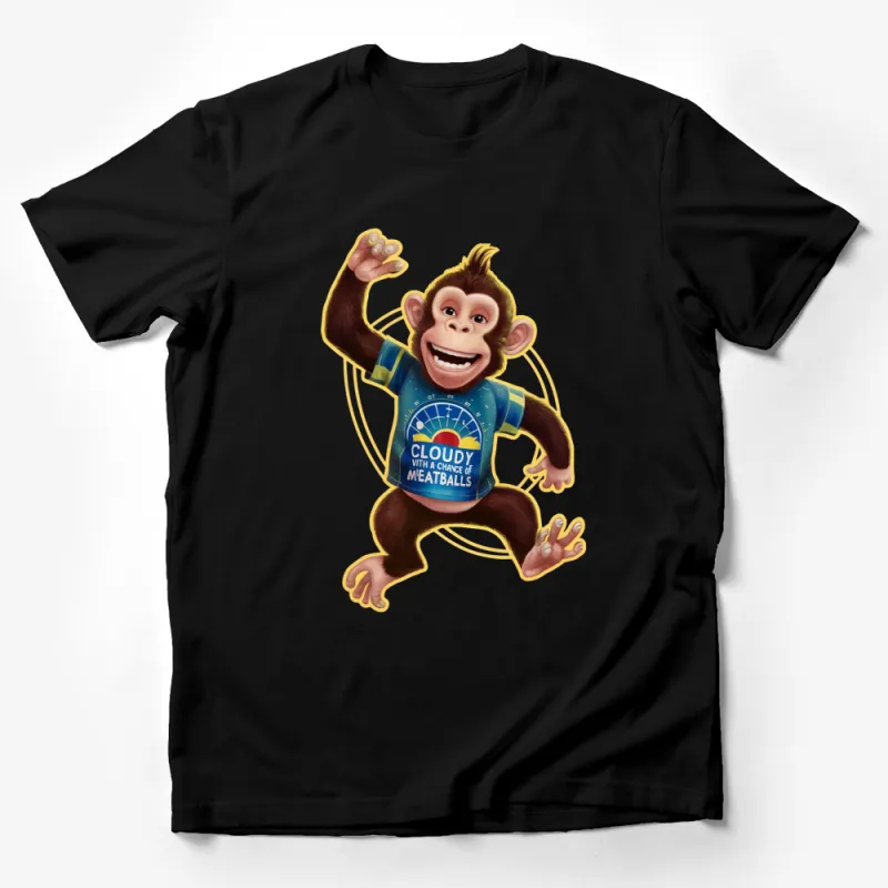 Funny Monkey Cloudy with a Chance of Meatballs T-Shirt, Cute Cartoon Animal Shirt, Family Apparel Male T-Shirt