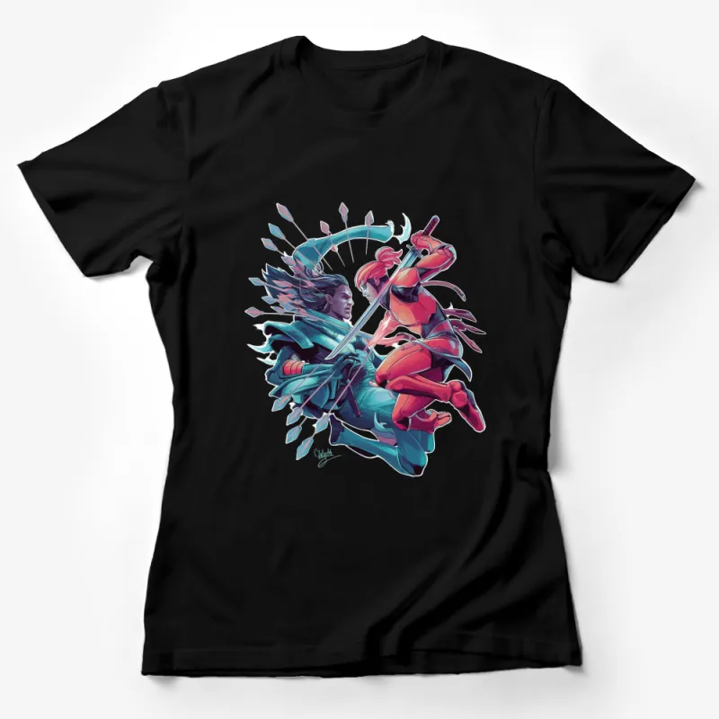 Dynamic Samurai Warriors Battle T-Shirt, Vibrant Anime Style, Unisex Graphic Tee, Samurai Combat Art Female T-Shirt