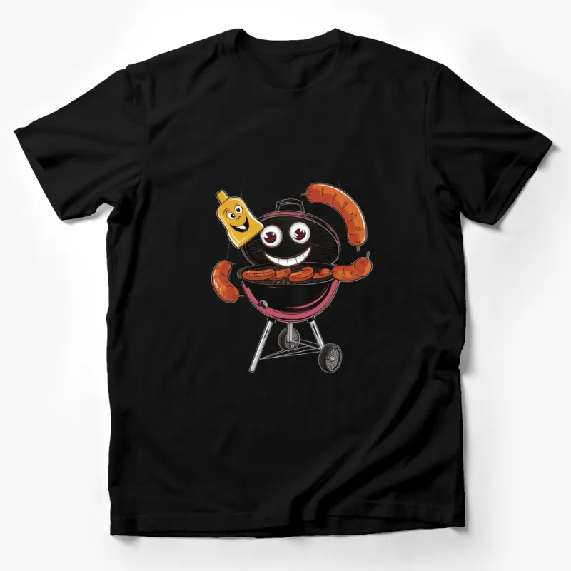 Fun BBQ T-Shirt with Cartoon Grill and Sausages, Mustard, Summer Barbecue Party Tee, Unisex Male T-Shirt