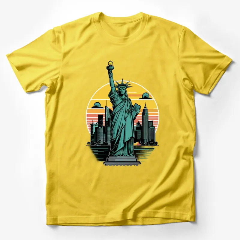 Retro New York City Skyline and Statue of Liberty T-Shirt, Vintage NYC Graphic Tee, Urban Streetwear Male T-Shirt