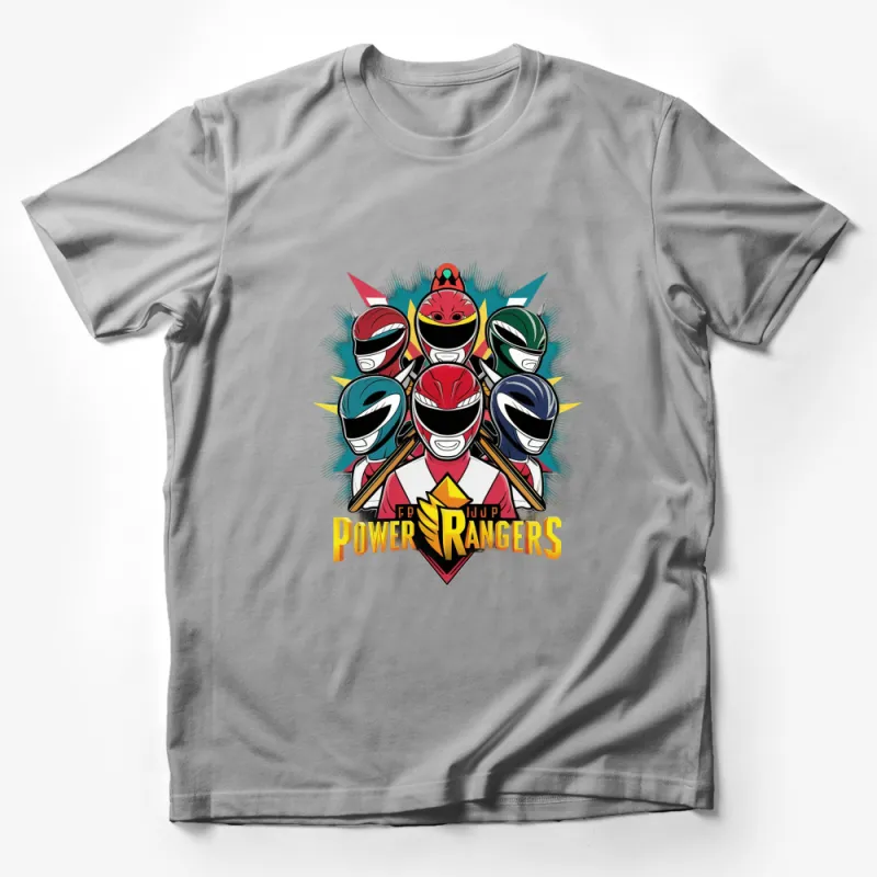 Classic Power Rangers Graphic T-Shirt, Retro Superhero Team Tee, Vintage Look, Unisex Apparel Male T-Shirt