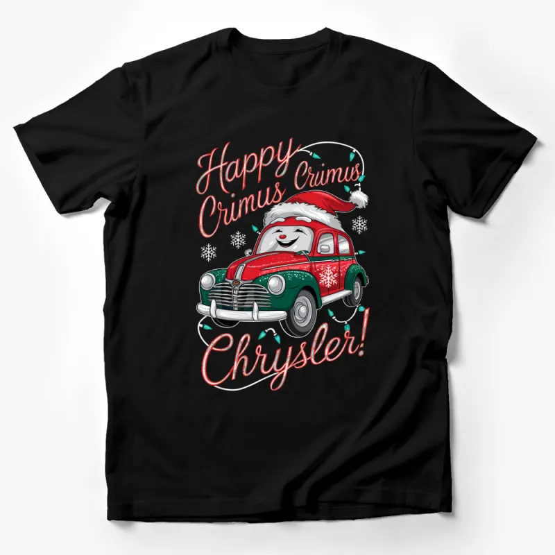 Happy Crimus Chrysler T-Shirt, Vintage Car with Santa Hat, Christmas Tee, Festive Holiday Apparel Male T-Shirt