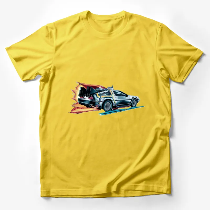 Futuristic Car T-Shirt, Time Travel Graphic Tee, Cool Sci-Fi Automobile, Retro Film Inspired Fashion Male T-Shirt