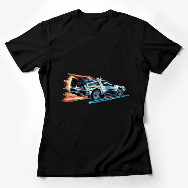 Futuristic Car T-Shirt, Time Travel Graphic Tee, Cool Sci-Fi Automobile, Retro Film Inspired Fashion Female T-Shirt