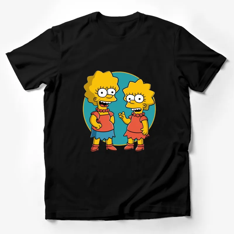 Cartoon Yellow Twin Girls T-Shirt, Funny Animated Character Shirt, Casual Graphic Tee for Kids and Adults Male T-Shirt