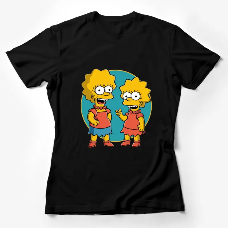 Cartoon Yellow Twin Girls T-Shirt, Funny Animated Character Shirt, Casual Graphic Tee for Kids and Adults Female T-Shirt