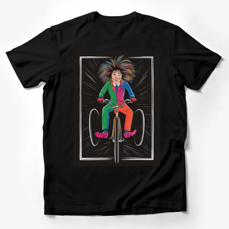 Colorful Funky Cyclist Graphic T-Shirt, Unique Bike Rider Design, Vibrant Men's Fashion Tee Male T-Shirt