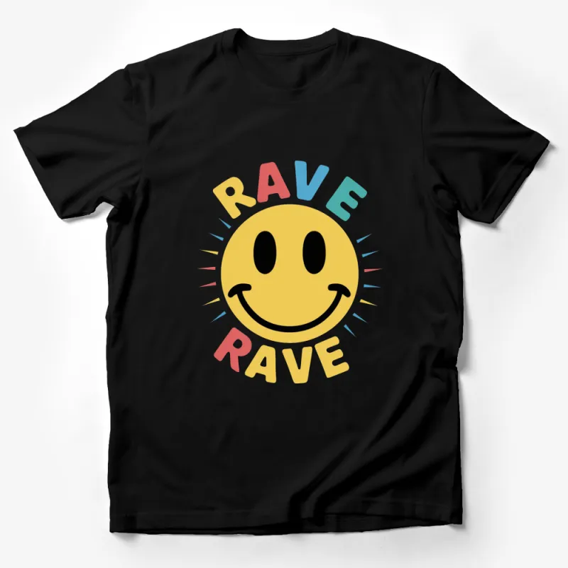 Rave Smile T-Shirt, Colorful Retro Happy Face, Unisex Rave Party Tee, Vintage Inspired Graphic T-Shirt, Casual Wear Male T-Shirt