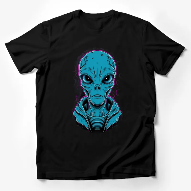 Alien Graphic T-Shirt, Blue Extraterrestrial Face Design, Cool Space Creature Tee, Unisex Apparel Male T-Shirt