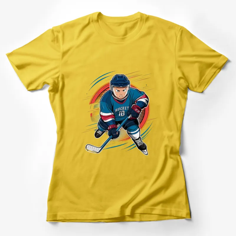 Intense Hockey Player Graphic T-Shirt, Aggressive Athlete Design, Sportswear Apparel, Unisex Female T-Shirt