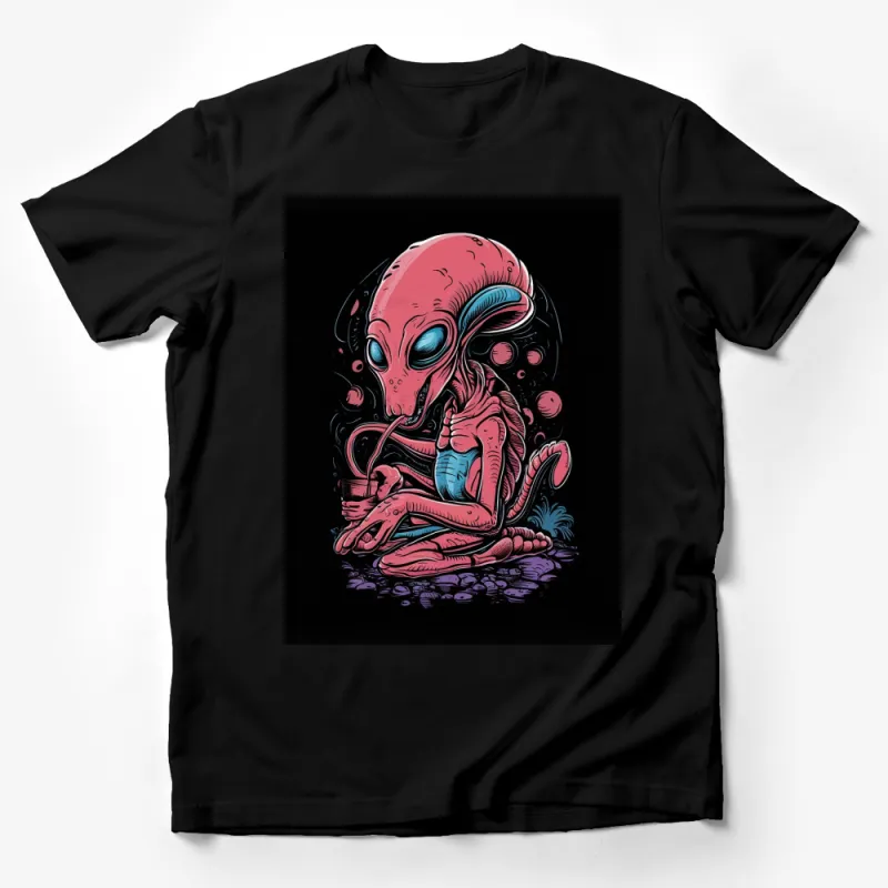 Alien Meditation Graphic T-Shirt, Cool Outer Space Creature Tee, Sci-Fi Alien Design, Unisex Cotton Shirt Male T-Shirt