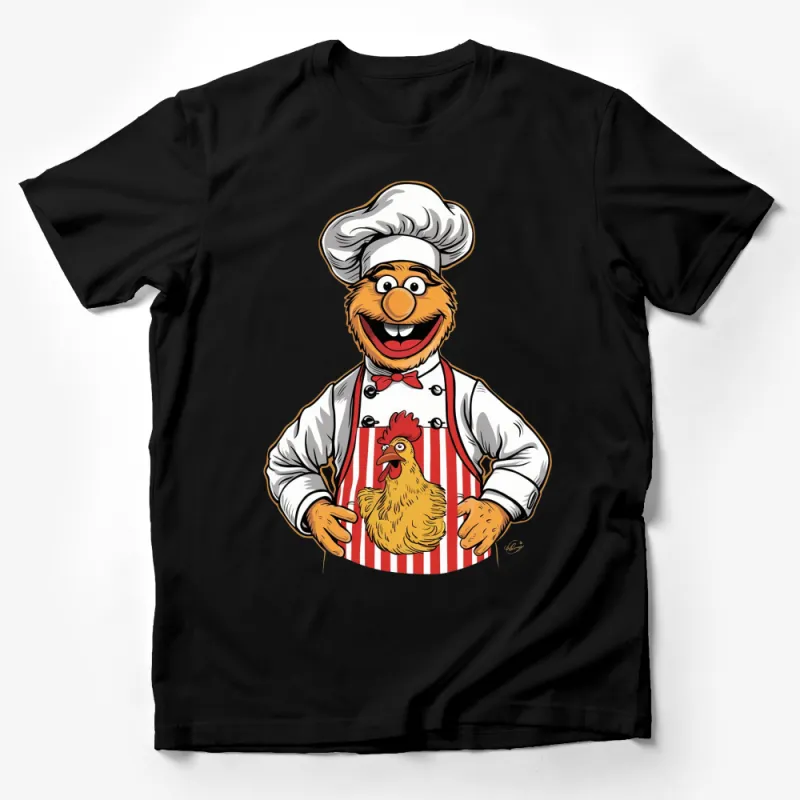 Chef Muppet Character with Chicken Graphic T-Shirt, Fun Cartoon Chef Tee, Unisex Apparel Male T-Shirt