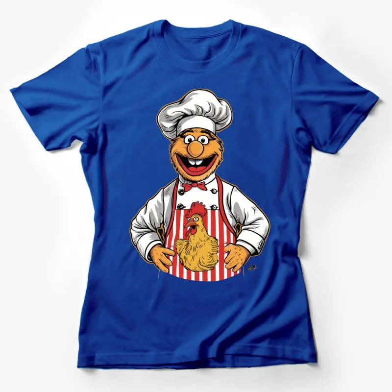 Chef Muppet Character with Chicken Graphic T-Shirt, Fun Cartoon Chef Tee, Unisex Apparel Female T-Shirt