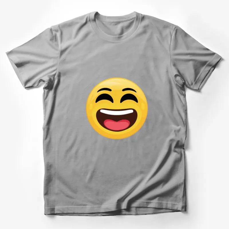 Laughing Emoji Face T-Shirt, Yellow Happy Smile Graphic Tee, Unisex Casual Wear for All Ages Male T-Shirt