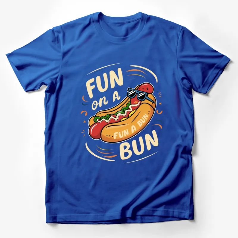 Fun On A Bun T-Shirt, Hot Dog Graphic Tee, Colorful Summer Shirt, Food Lover Gift Male T-Shirt