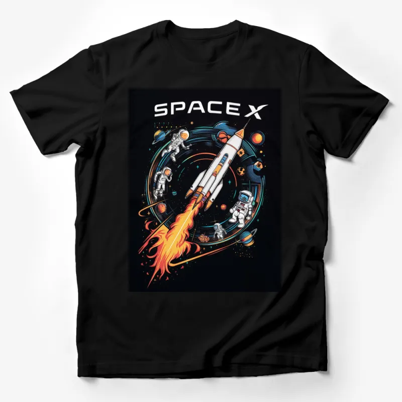 SpaceX Rocket Launch and Astronauts in Space T-Shirt, Galaxy Exploration Tee, Space Lovers Graphic Shirt Male T-Shirt