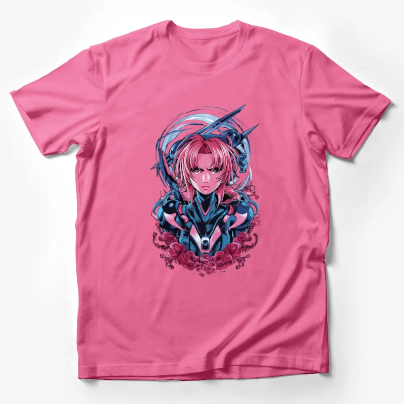 Cyber Warrior Girl T-Shirt, Anime Inspired Space Samurai Design, Colorful Manga Graphic Tee Male T-Shirt