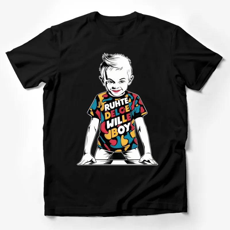 Colorful Abstract Boys T-Shirt, Fun Cartoon Character Kid's Tee, Unique Graphic Design Top, Cool Children's Clothing Male T-Shirt