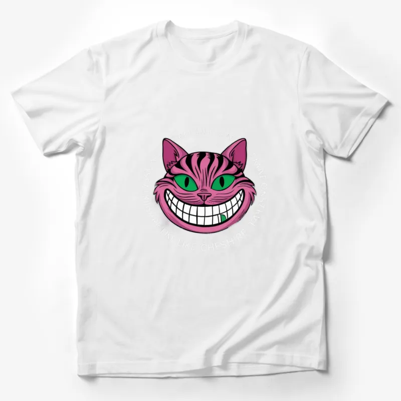 Cheshire Cat Smile T-Shirt, Pink and Purple Cat Graphic Tee, Whimsical Wonderland Apparel, Unisex Male T-Shirt