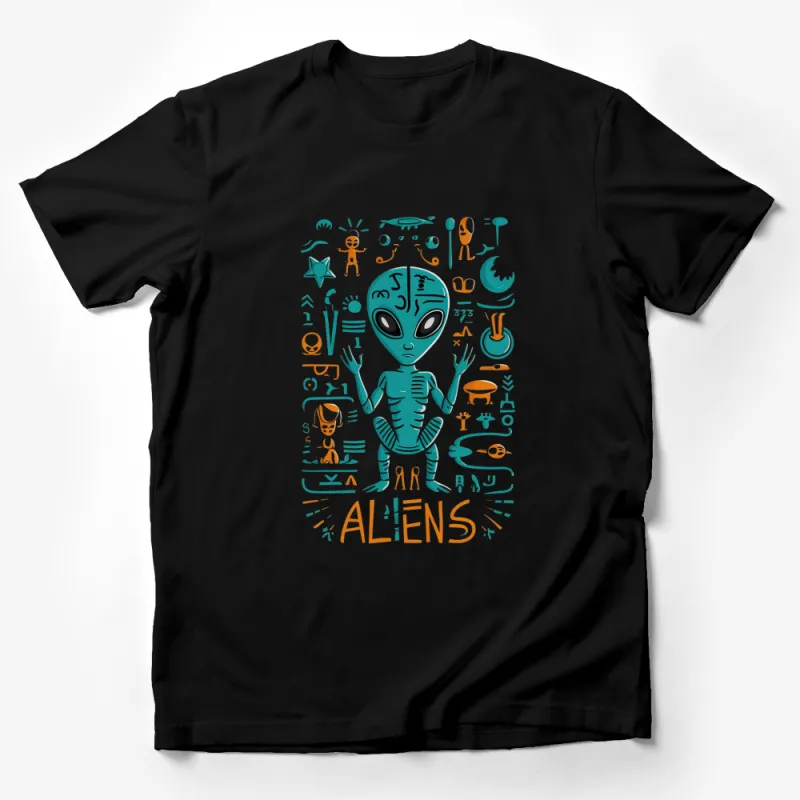 Alien Themed Graphic T-Shirt, Colorful Extraterrestrial and UFO Print, Unisex Tee Male T-Shirt