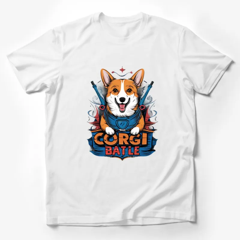 Colorful Corgi Battle Graphic T-Shirt, Fun Dog Warrior Tee, Cute Corgi Lovers Gift, Unisex Tee Male T-Shirt