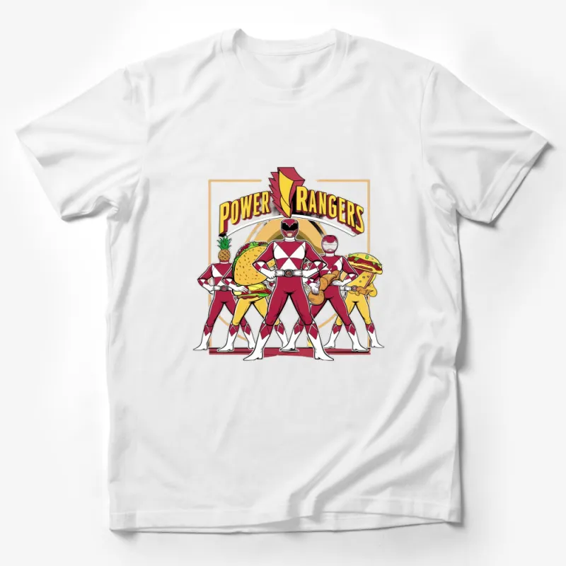 Retro Power Rangers Graphic Tee, Vintage Superhero Team T-Shirt, Unique Geek Gift Male T-Shirt