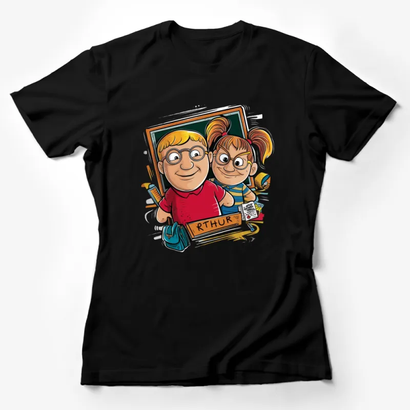 Cartoon Couple Teachers T-Shirt, Funny Educator Graphic Tee, Back to School Gift Female T-Shirt