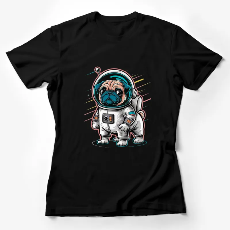 Astronaut Pug T-Shirt, Space Dog Design, Cute Animal Tee for Dog Lovers, Unique Pet Lover Gift Female T-Shirt