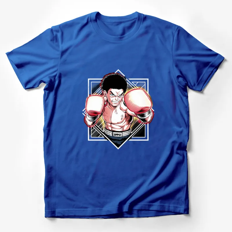 Men's Boxing Anime Character T-Shirt, Dynamic Fighter Print, Unique Graphic Tee, Athletic Casual Wear Male T-Shirt