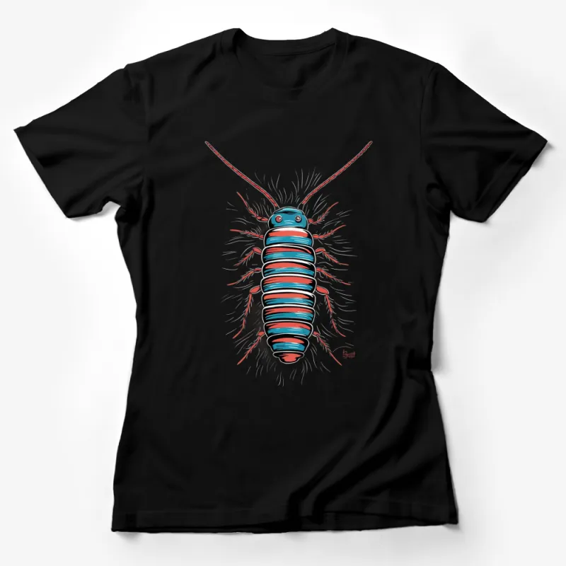 Vibrant Striped Bug T-Shirt, Colorful Insect Design, Casual Graphic Tee for Entomology Enthusiasts Female T-Shirt