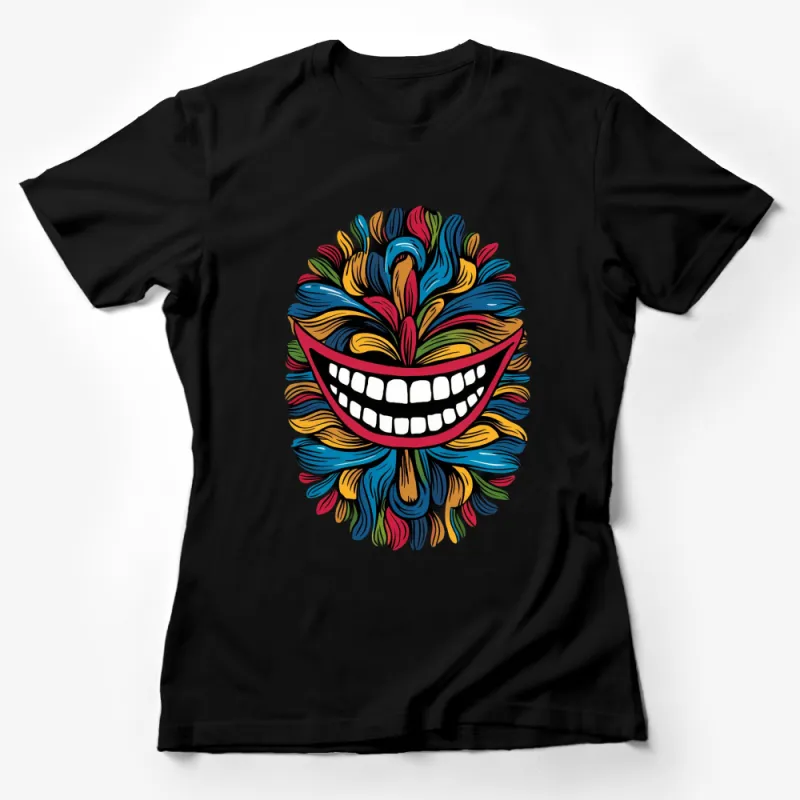 Colorful Abstract Smile Design T-Shirt, Vibrant Artistic Face Graphic Tee, Unisex Fashion Top Female T-Shirt