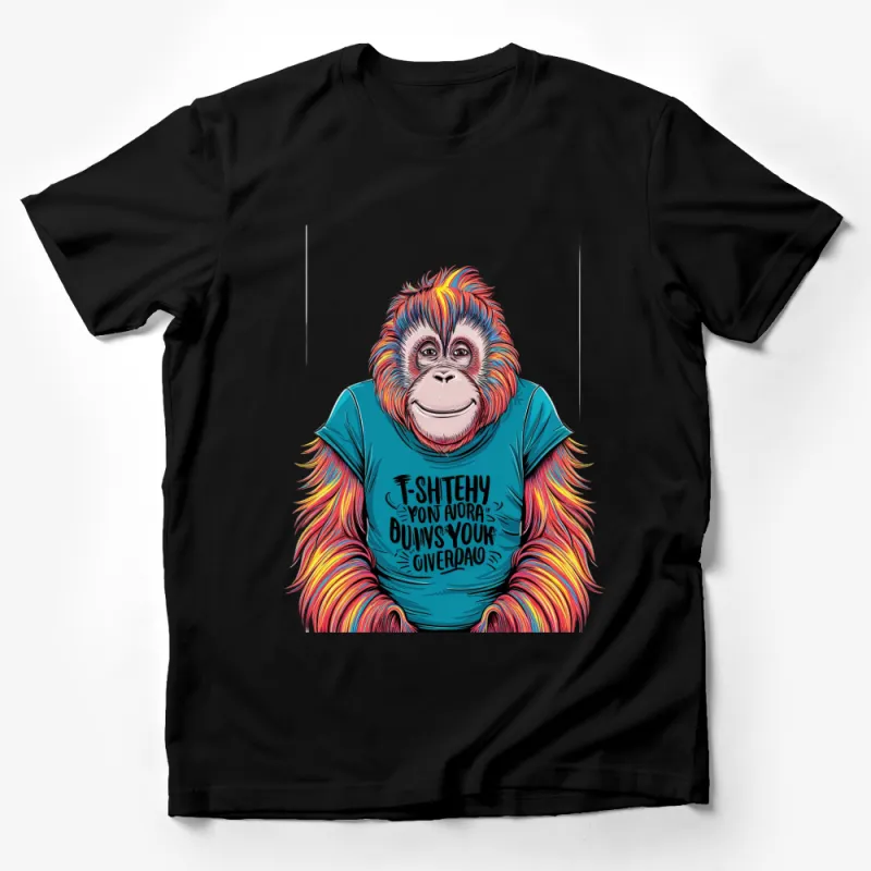 Colorful Orangutan Graphic T-Shirt, Unique Animal Art Tee, Eco-Friendly Water-Based Ink Male T-Shirt