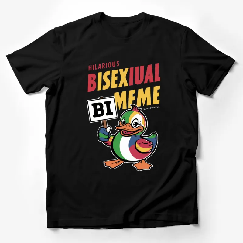 Funny Bisexual Pride Duck T-Shirt, BI Meme Graphic Tee, Colorful LGBTQ+ Support, Unisex Apparel for Pride Male T-Shirt