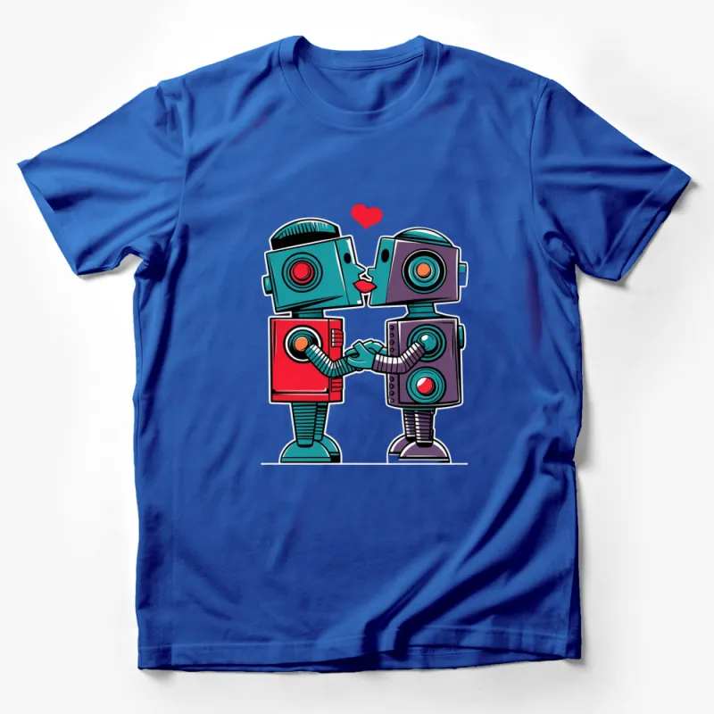 Cute Robot Love T-Shirt, Colorful Cartoon Robots Kissing, Funky Couple Tee, Unique Gift for Tech Lovers Male T-Shirt