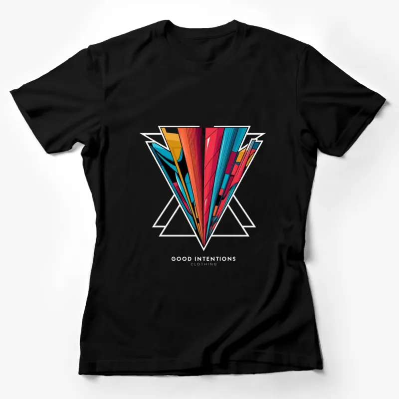 Colorful Abstract Geometric Triangle Design T-Shirt, Modern Art Graphic Tee, Unisex Fashion Clothing Female T-Shirt