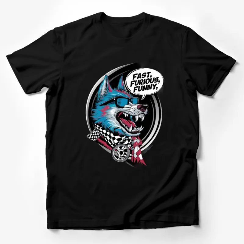 Fast Furious Funny Blue Wolf T-Shirt, Cool Racing Wolf Graphic Tee, Unique Animal Design Shirt Male T-Shirt