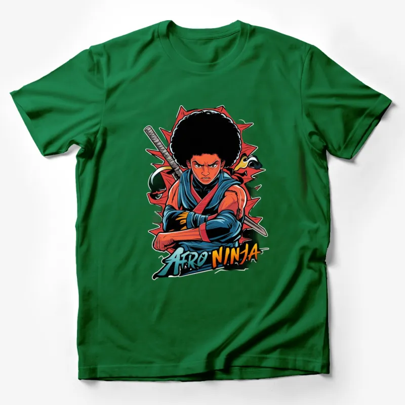 Afro Ninja Graphic T-Shirt, Cool Anime Style Martial Arts Tee, Urban Samurai Fighter, Unique Gift Male T-Shirt