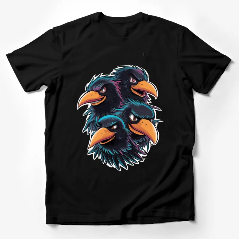 Colorful Cartoon Eagle Heads T-Shirt, Vibrant Bird Graphic Tee, Unique Animal Design Top Male T-Shirt