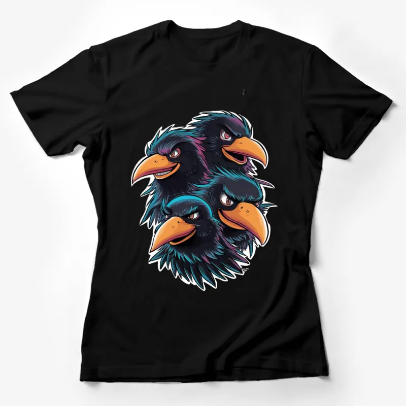 Colorful Cartoon Eagle Heads T-Shirt, Vibrant Bird Graphic Tee, Unique Animal Design Top Female T-Shirt