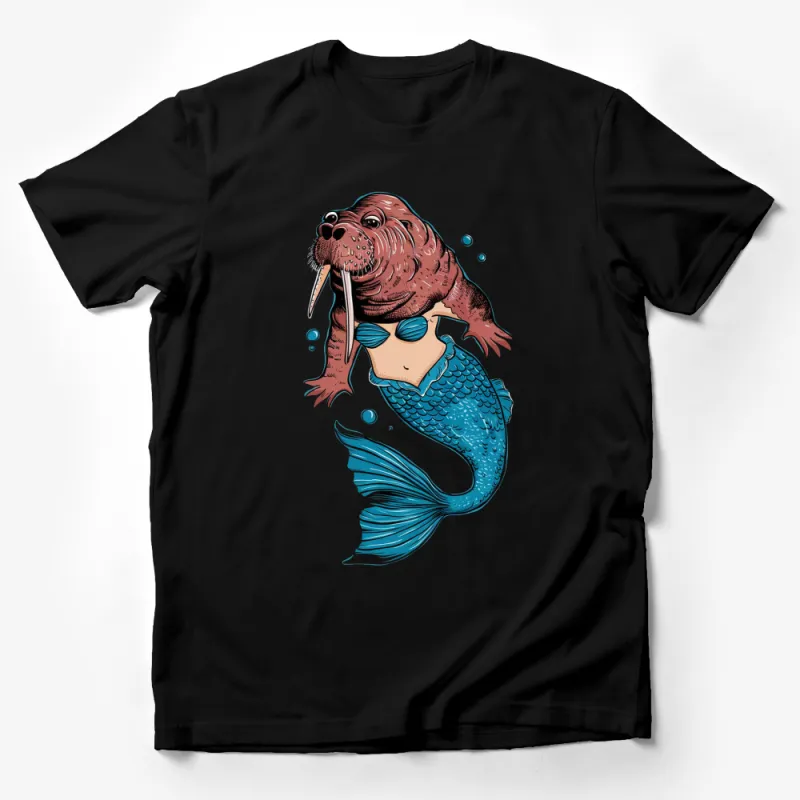 Unique Walrus Mermaid Illustration T-Shirt, Quirky Fantasy Creature Tee, Ocean Theme Apparel Male T-Shirt