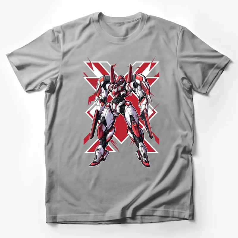 Futuristic Red Mecha Robot Graphic T-Shirt, Cool Anime Robot Design, Sci-Fi Apparel for Teens and Adults Male T-Shirt