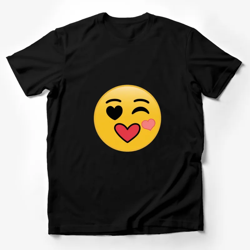 Winking Face Emoji T-Shirt with Heart Kiss, Cute Love Graphic Tee, Unisex Fashion, Soft Cotton Top Male T-Shirt